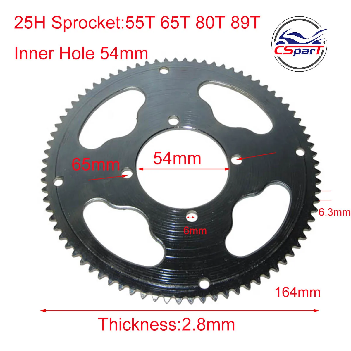 

25H 55 65 80 89 Tooth 55T 65T 80T 89T 54MM Rear Sprocket For Razor EVO X-Treme IZIP E Gas Scooter Mini Moto