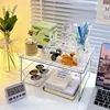 INS Foldable Transparent Desktop Storage Rack Office Cosmetics Makeup Storage Box Stationery Storage Rack Desk Organizer 5
