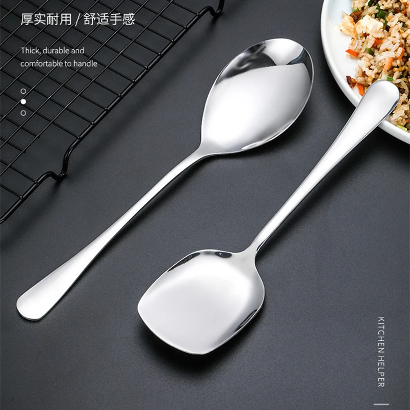 Stainless Steel Large Buffet Spoon Mirror Polishing Long Handle Cooking  Spatula Round Square Heads Tablespoons Serving Utensils - AliExpress