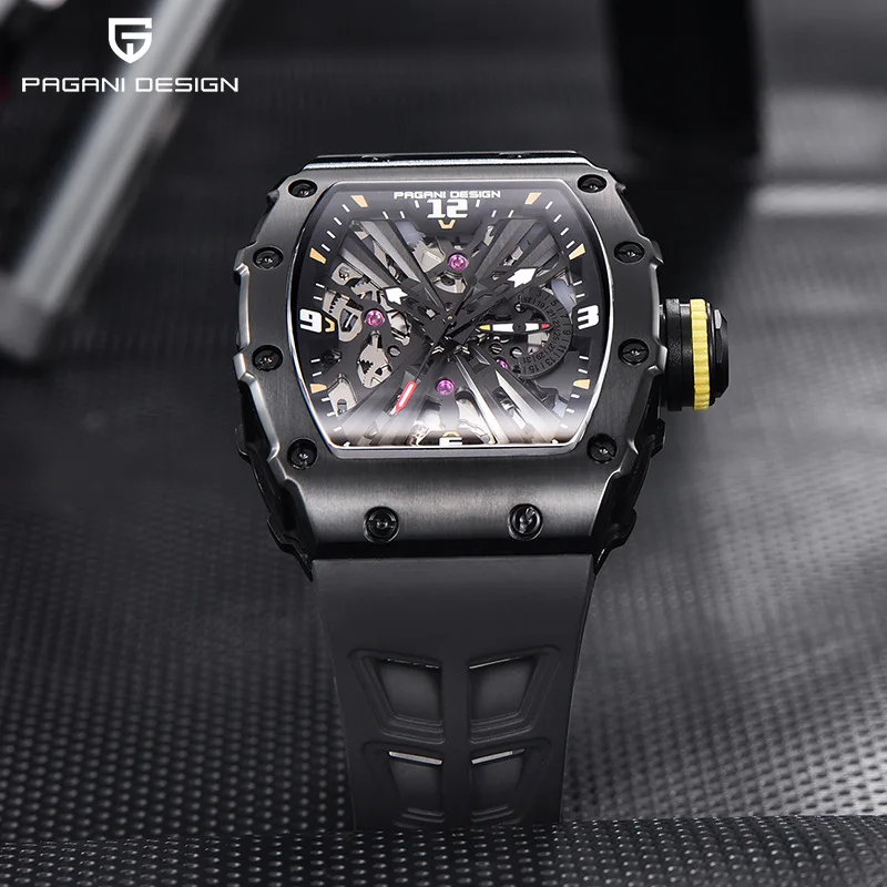 

Pagani Design 2023 New Men's Quartz Watches VH65 Movt Skeleton Dial 100M Waterproof Sport Rectangle Sapphire glass Watch for Men