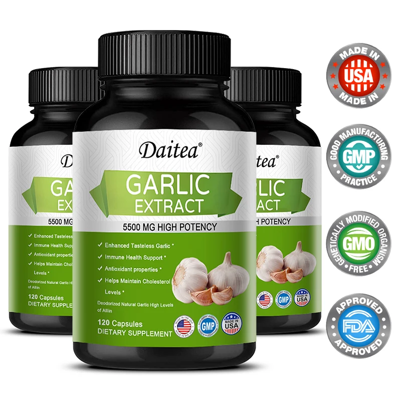 Odorless Garlic 5500 mg Rapid Release High Potency Capsules for Immune Health, Antioxidants, Cardiovascular, Cholesterol
