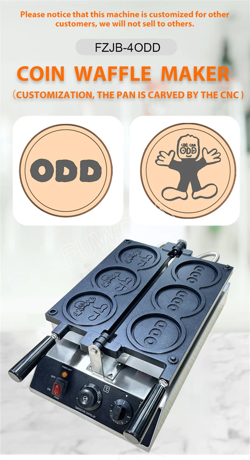 Description Picture 2 of item3Pcs Commercial Non-stick Coating Korean Gold Coin Waffle Machine Round Shape Cheese Bread Cartoon Waffle Maker Snack Equipment