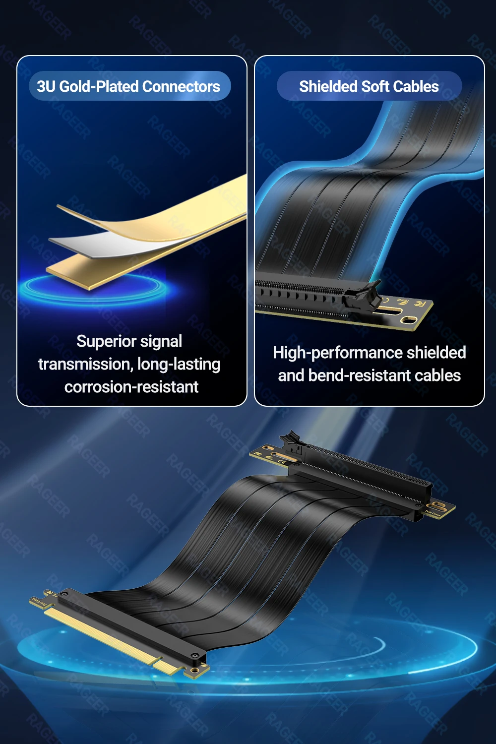 RAGEER PCIe 4.0/3.0 X16 Verlängerungskabel, Hochgeschwindigkeits-Riser-Kabel, GPU-Verlängerungs-Riser-Anschluss für RTX 4090/4080/4070/7900XTX – Detail 7