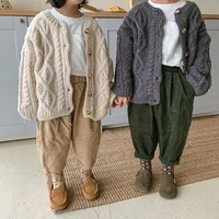 1 2 3 4 5 6 7 8 Years Girls Knitted Sweater Cardigan New Fashion Baby Coarse Wool Hemp Retro Cardigan Boys Coat Kids Clothes 1