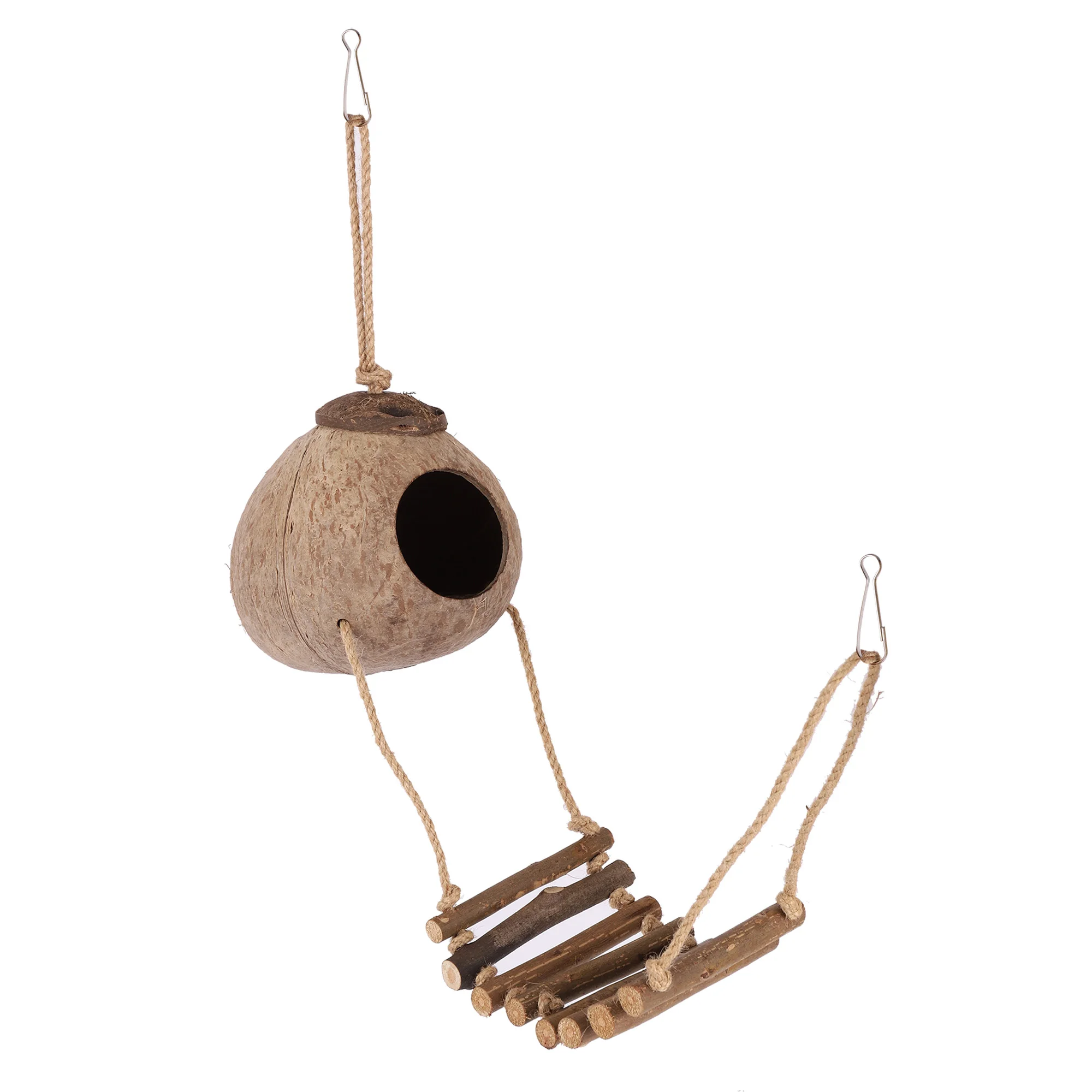 Coconut Bird House Bird Nest Shape Natural Coconut Hide Ladder House Cage Toy For Pet Parrot 1 Set
