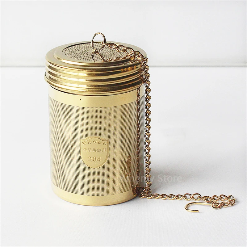 Gold Tea Infuser Fine Mesh Filter Ball Cylindrical 304 Stainless Steel Threaded Connection Teapot Strainer Spice Herbal Kitchen tea infuser tea strainer tea filter