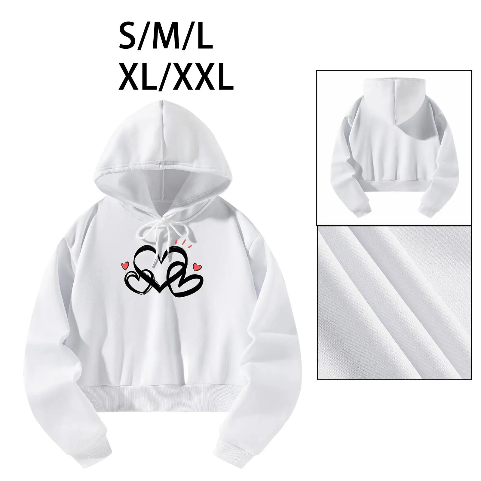 Hooded Pullover Loose Fit White Activewear Breathable Clothes Stylish Long Sleeve Tops for Indoor Hiking Lady Walking Teen Girls