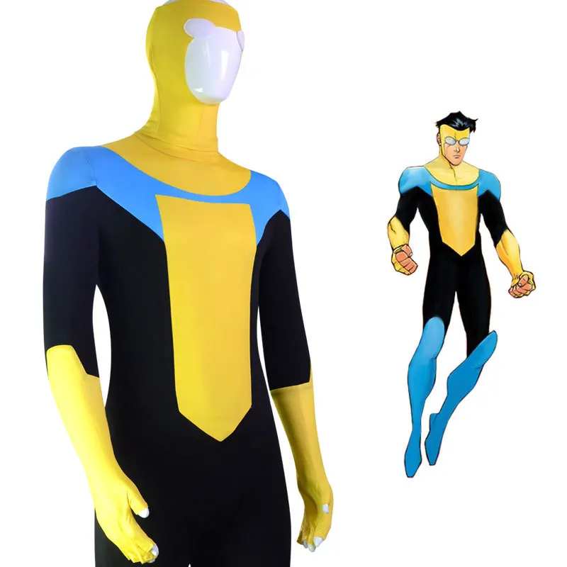 Invincible Mark Grayson Bodysuit with Cape Cosplay Costume for Men (Unofficial)