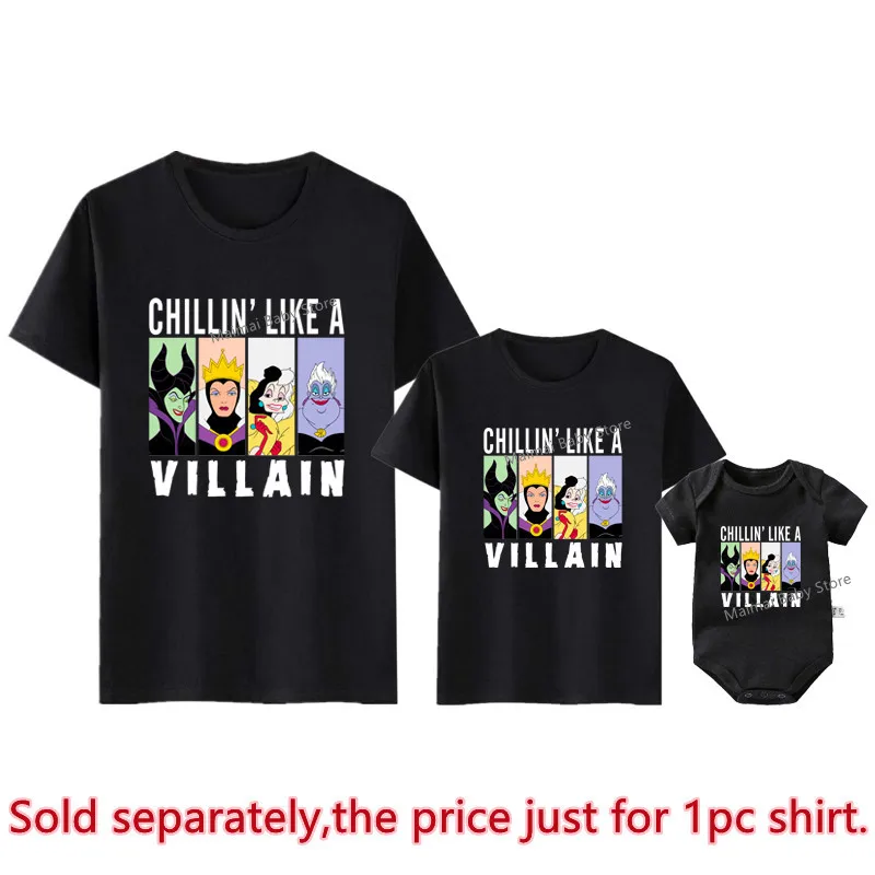 Funny Chillin' Like A Villain Family Matching Outfits Cotton Bad Girls Villain Queen Mother and Kids Shirts Disney Trip Tees Top 2