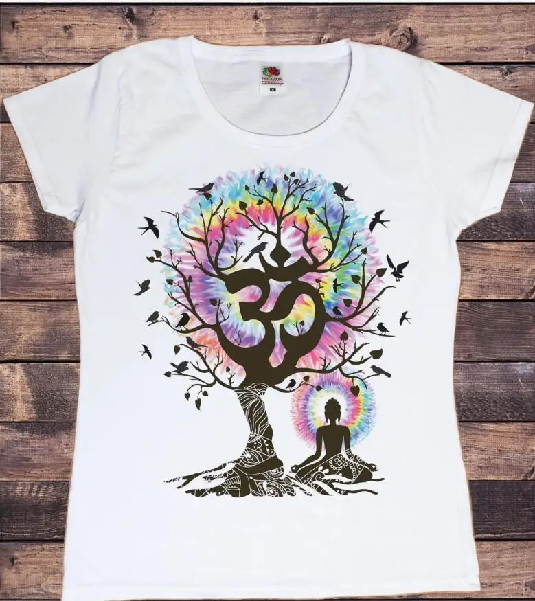 Meditation Breathe Tree Print Tshirts Women Clothes 2022 Rainbow Bird T Shirt Female Harajuku Kawaii Shirt Yoga Tops Tee Shirt