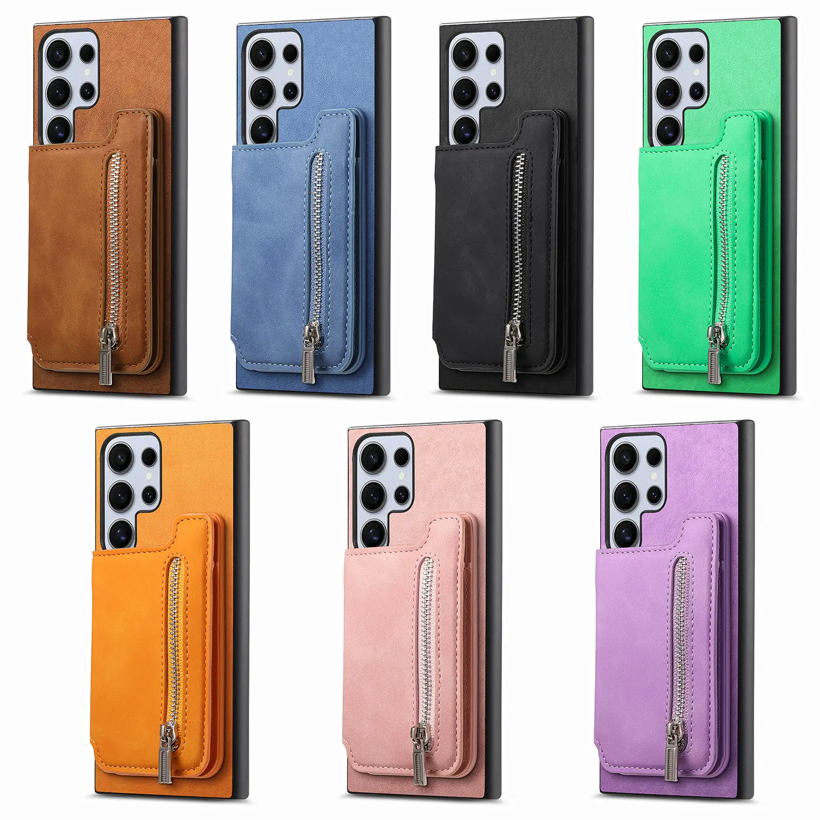 2 in 1 Magnetkarten-Solt-Reißverschluss-Geldbörse Abnehmbare Lederhülle für Samsung Galaxy S24 Ultra S23 Plus A05 A55 A15 A25 Taschenabdeckung_voghion.com