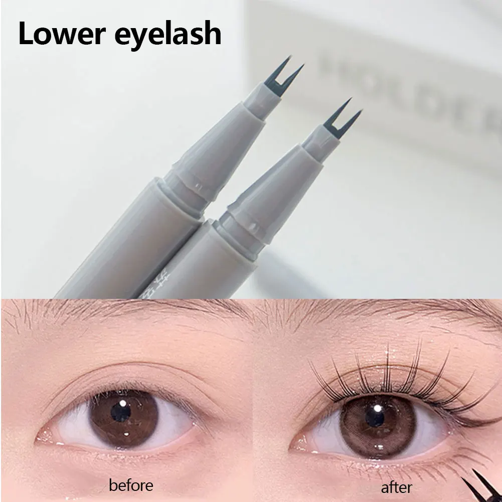 Ultra-thin 2 Fork Tip Liquid Eyeliner Lower Eyelash Pen Makeup Quick Dry Smooth Eye Liner 2 Point Eyebrow Tattoo Pencil Cosmetic 2