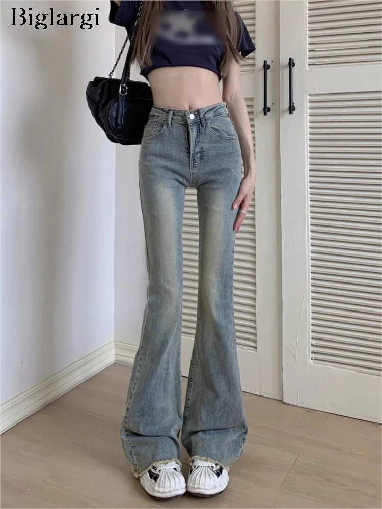 

Jeans Spring Summer Long Flared Pant Women Slim Retro Fashion High Waist Ladies Bell-bottom Trousers Korean Style Woman Pants
