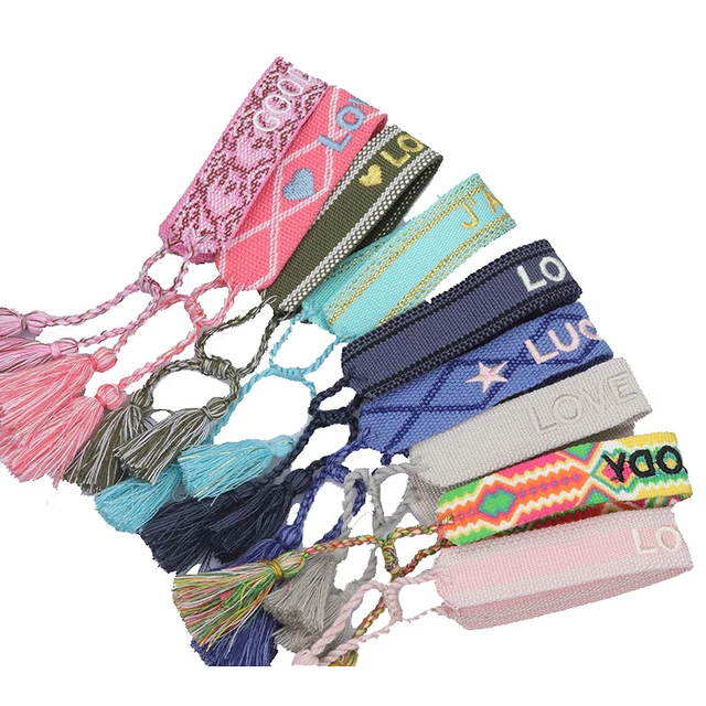 96352-b84d73.jpg Boho tissé broderie amour poignet tricoté Bracelets d'enveloppement corde à la main tissage tressé glands ethnique femmes hommes bijoux