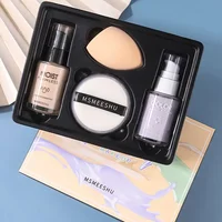 4 in1 Makeup Set Long Lasting Foundation Concealer Loose Powder and Makeup Sponge Set,Moisturizing,Perfect Gift for Makeup 1