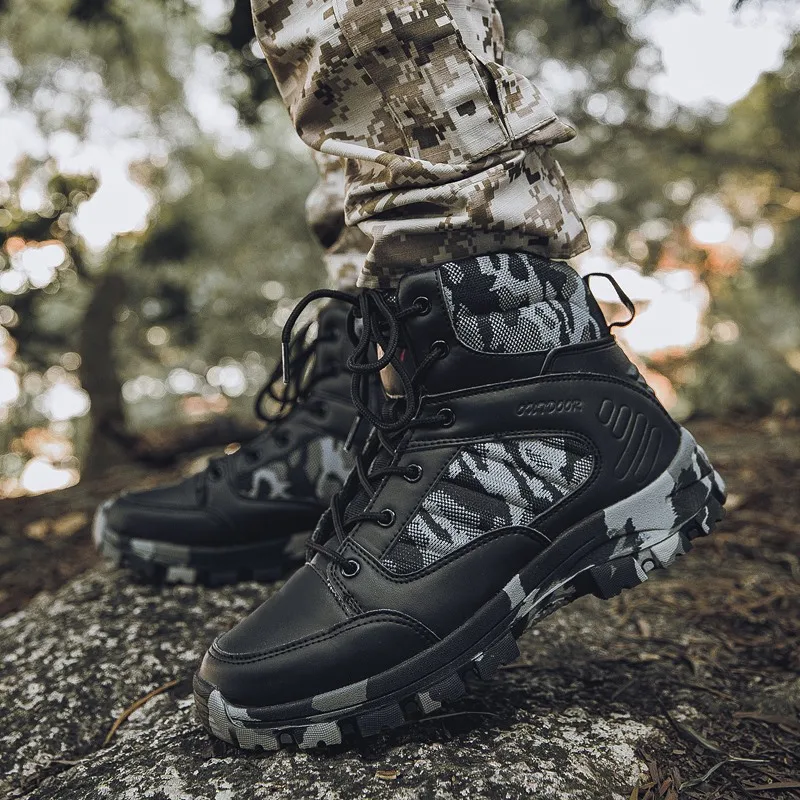STRONGSHEN Men Hiking Boot Winter Outdoor Shoes Non Slip Special Force Desert Tactical Combat Ankle Boots Man Shoes Plus Size