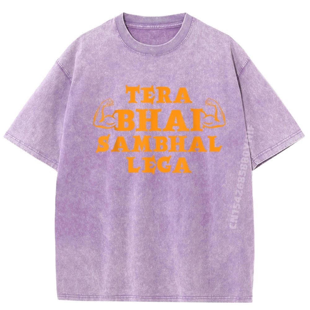 Tera Bhai Sambhal Lega Bollywood Summer 100% Cotton Round Collar Tops & Tees Short Sleeve Geek Tees Special Slogan Men T-shirt Tera Bhai Sambhal Lega Bollywood Memes_B2967 purple