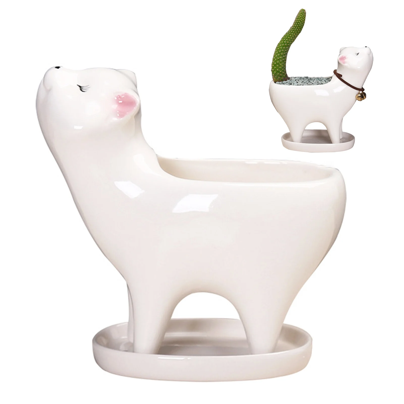 

Ceramic Tailless Cat Succulent Pots, Cute Funny Kitty Plant Pots for Indoors Outdoor Office Home