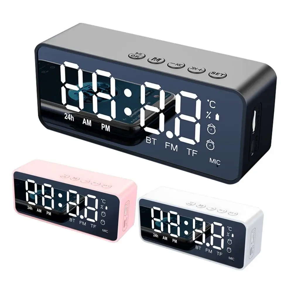 G50 Wireless Speaker Mini Mirror Surface Design Support TF Card 2-in-1 Practical Bluetooth-compatible Loudspeaker Alarm Clock