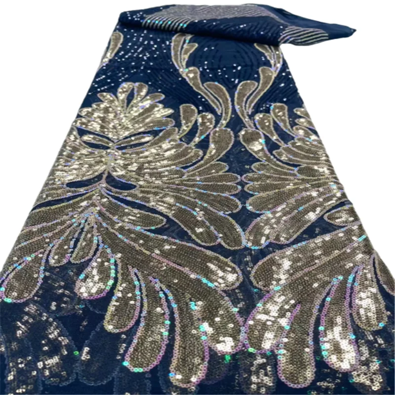 

African Lace Fabric 2023 High Quality Lace Material Nigerian French Sequins Lace Fabric 5Yards For Wedding Party Dress J99-3