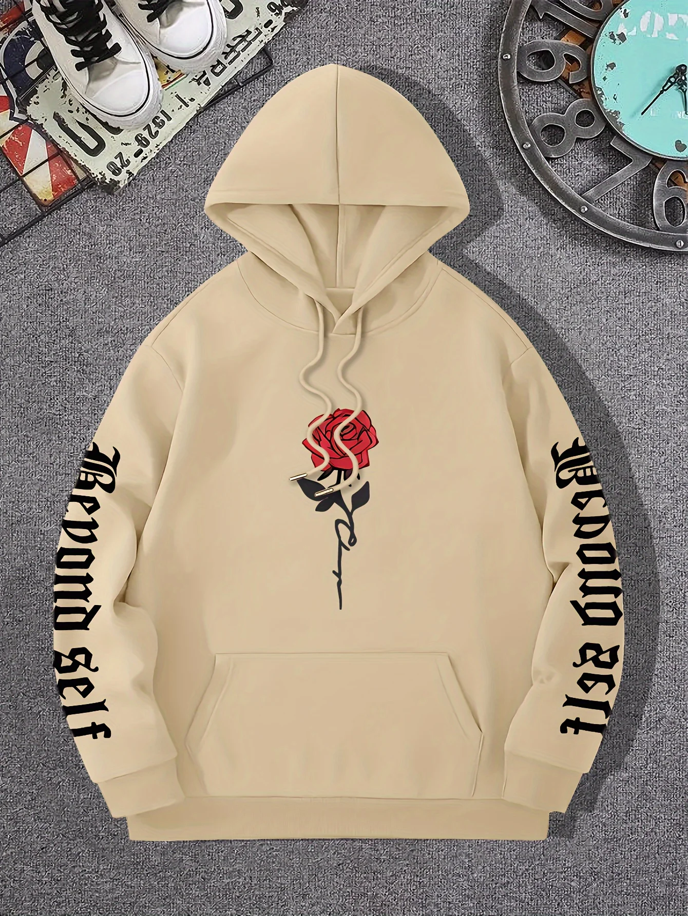 로즈 예술적 편지 인쇄 후드 캐주얼 스트리트 여성 스웨터 편안한 양털 풀오버 Crewneck 느슨한 여성 의류