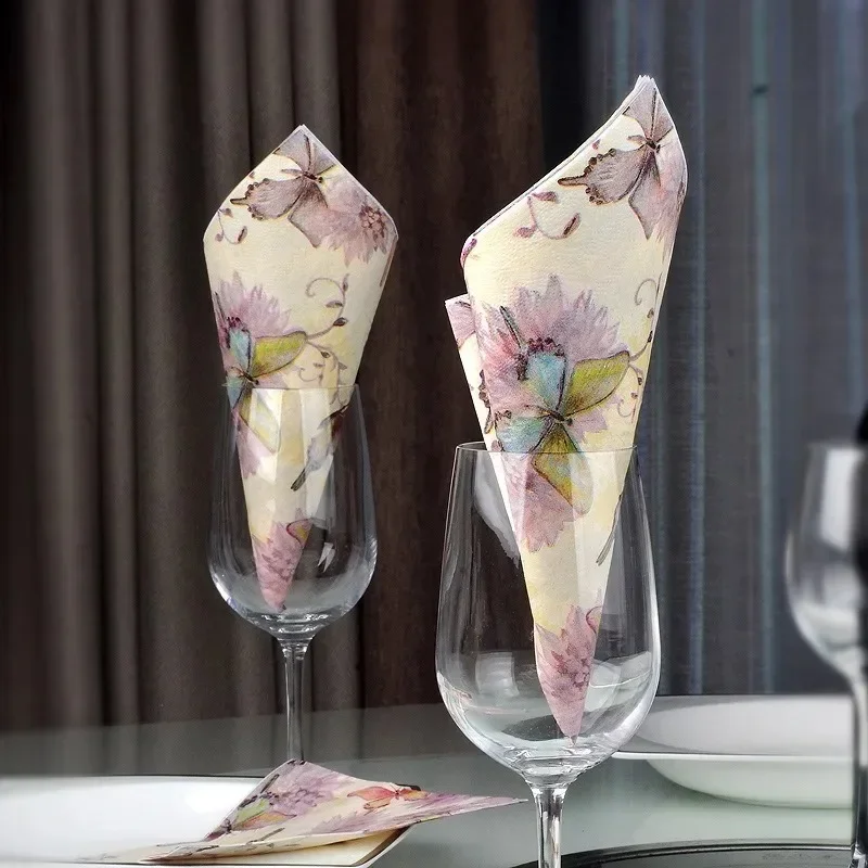 20Pcs/Bag Napkins Paper Butterfly Floral Print Decoupage Napkin Paper Tissue for Xmas Wedding Decor Party Table Supplies