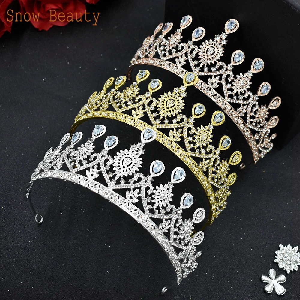 A158 Golden Bridal Crown Hair Accessories Crystal Women Tiaras Rhinestone Headband Vintage Wedding Hair Jewelry Bride Headwear