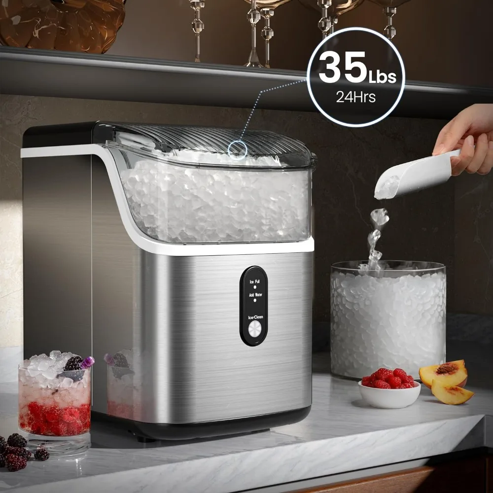 

kers Countertop,Pebble Ice Maker Machine with Crushed Ice, 35lbs/Day,One-Click Operation,Self-Cleaning Countertop