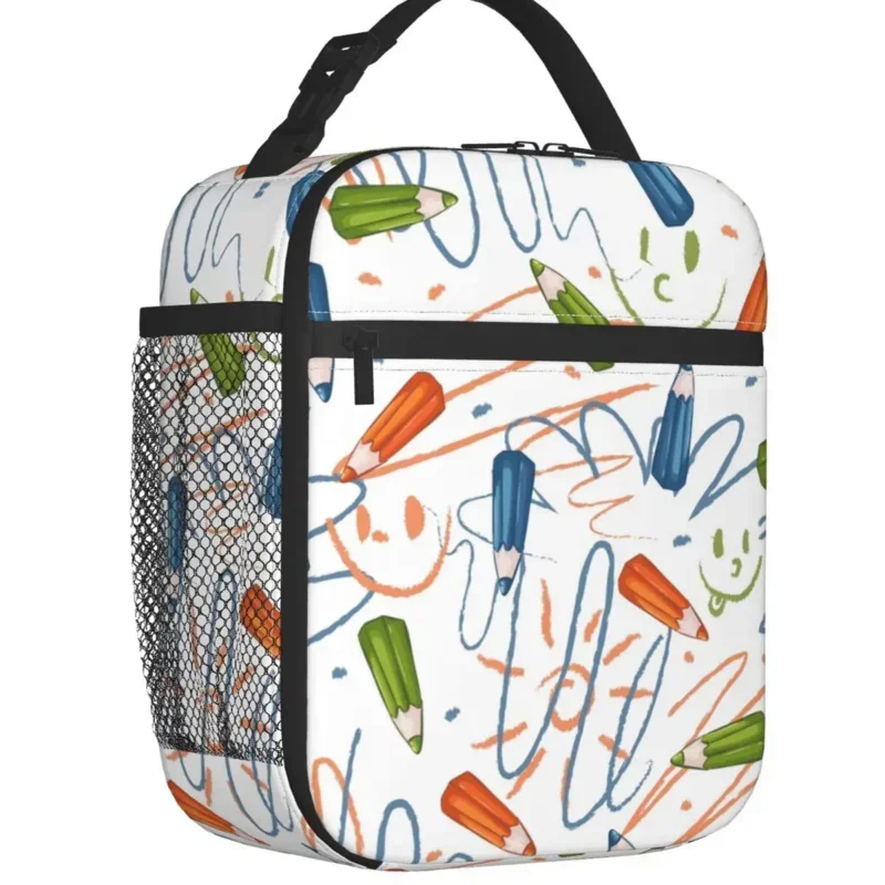 

Back To School Colored Pencils Pattern Resuable Lunch Boxes Waterproof Thermal Cooler Food Insulated Lunch Bag Kids Children