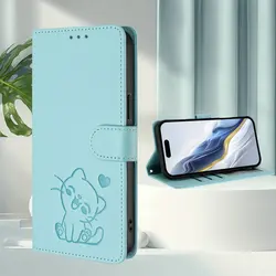 Premium Cat Embossed Leather Wallet Case - Elegant and Versatile Design for TCL 503 (Mint Green)