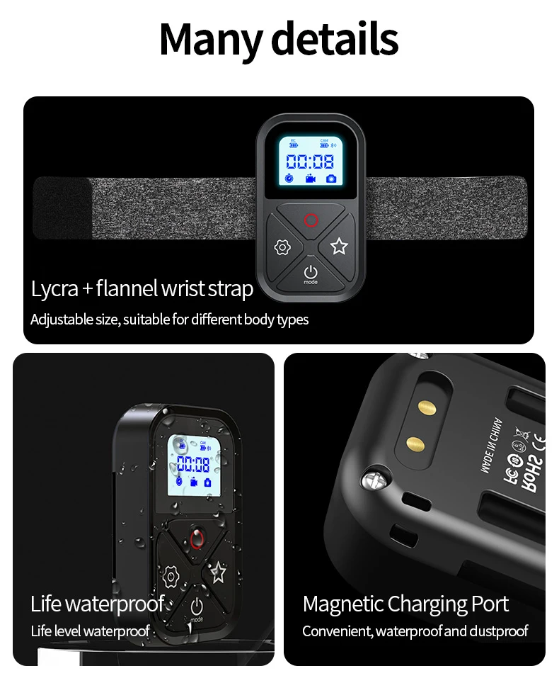 TELESIN 80M T10 Bluetooth Remote Control For Hero 12 11 10 9 8 Max With Wrist S