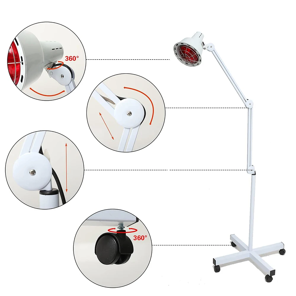 Red Near Infrared Heat Lamp with Wheels, Floor Heating Lamp, Relieve Joint and Muscle Pain, Height and Angle Adjustable, 150W
