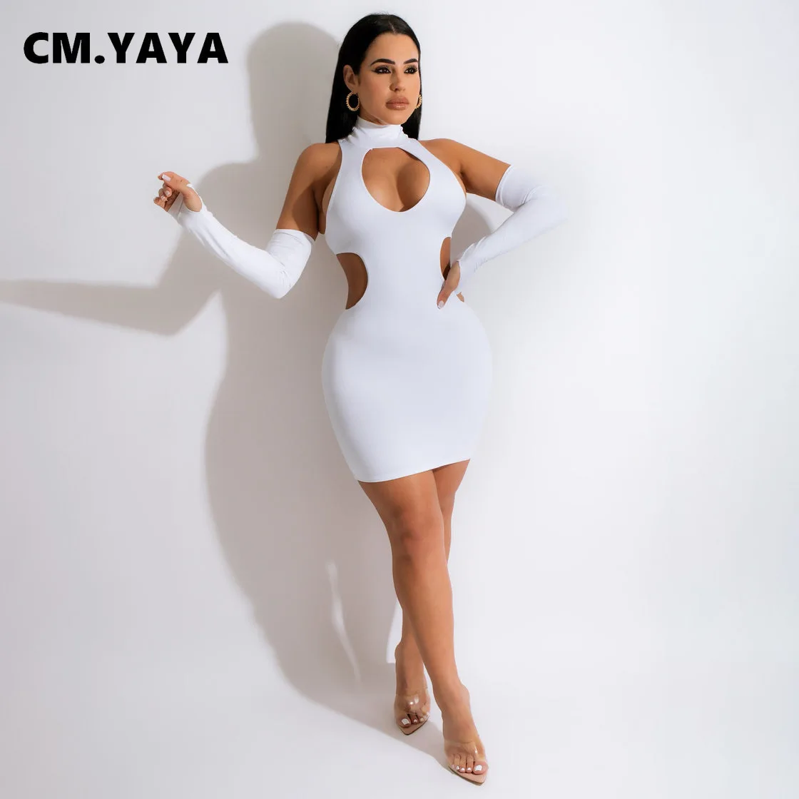 CM.YAYA Women Cut Out Hole with Long 