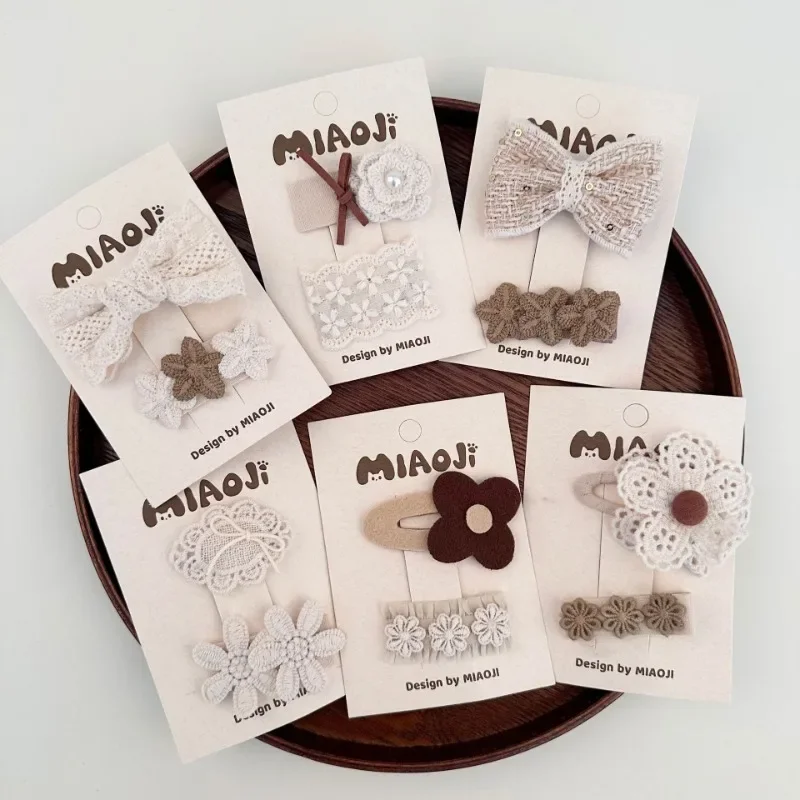 1PC Lace Bow Hair Clip for Girls Floral Headwear Princess Baby Hairpin Beige Coffee Bowknot Sweet Cute Hair Accessories