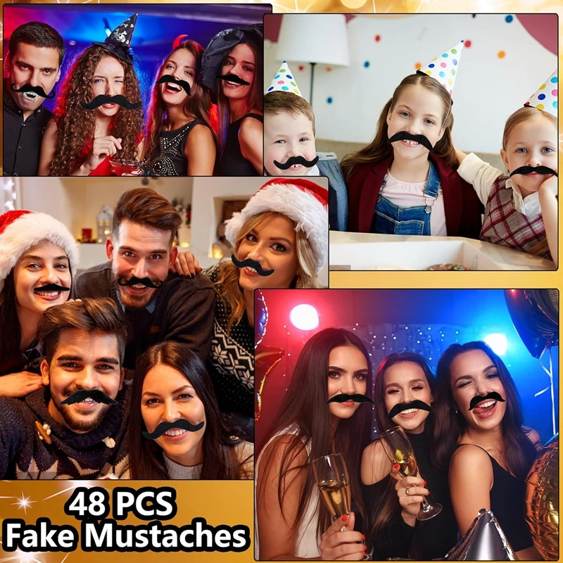 48pcs/set Funny Mustache Pirate Party Costume Cosplay Fake Beard Kids Adult Halloween Party Decoration Supplies Photobooth Props