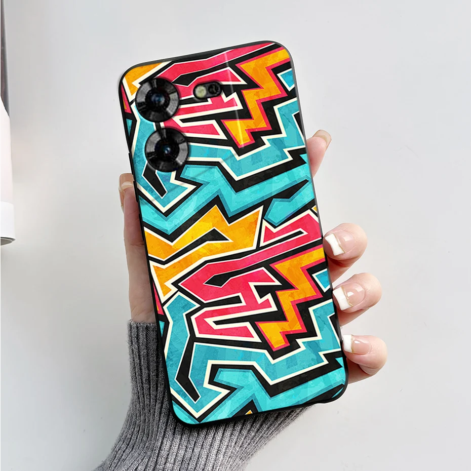 Stylish Black Silicone Phone Case with Pattern - Slim and Soft  Cover
