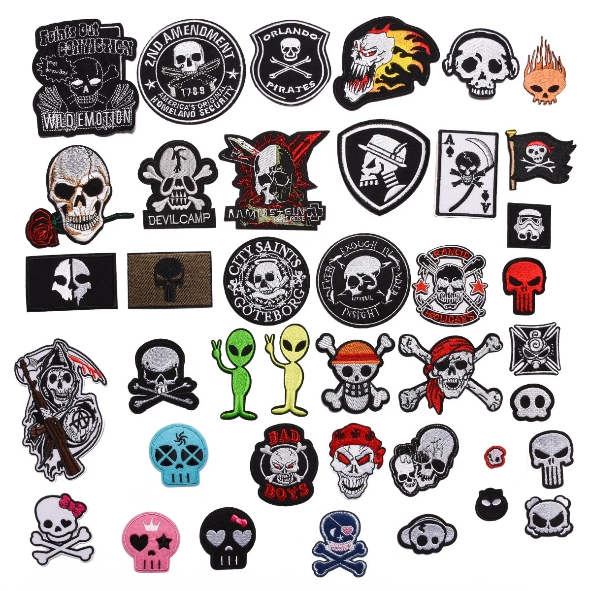 

Skull Ghost head morale corsair Series Ironing on Embroidered Patch For on Hat Jeans Sew Punk Hip-hop Clothes Applique Sticker