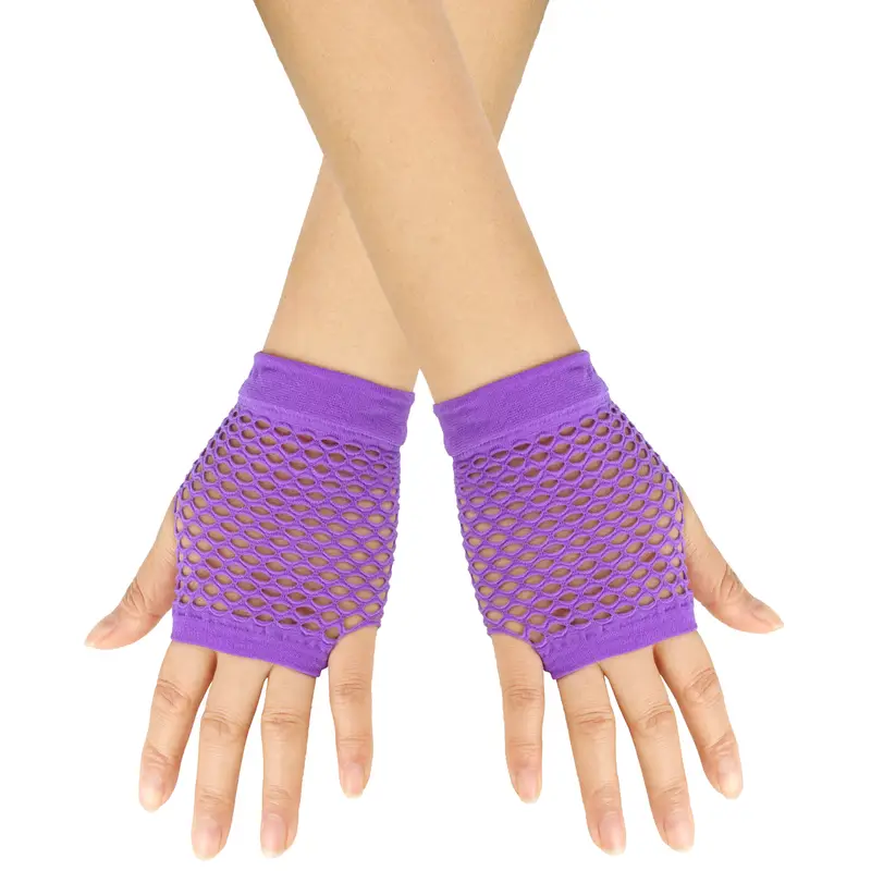 Solid color high-quality fingerless short fishing net gloves Fishing net fancy party dance mesh short gloves - Image 8