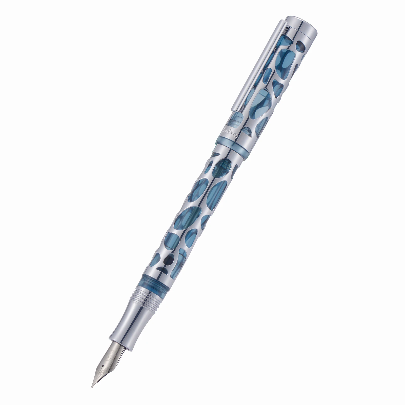 Asvine V169 Vacuum Filling Fountain Pen Gray=Silver Transparent Acrylic Hollow Carved EF/F/M Writing Pen Gift