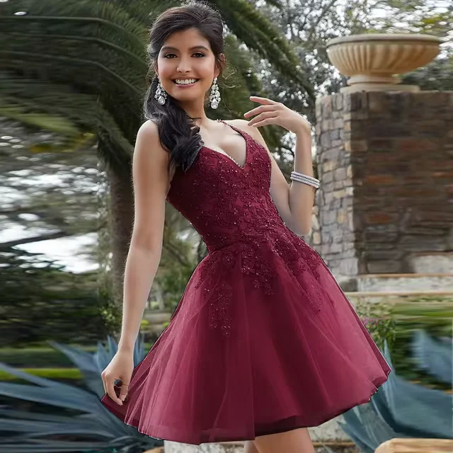 Sexy Bomaris Light Blue Homecoming Dresses Spaghetti Straps Lace Beading Girls Graduation Gowns Short Prom Party
