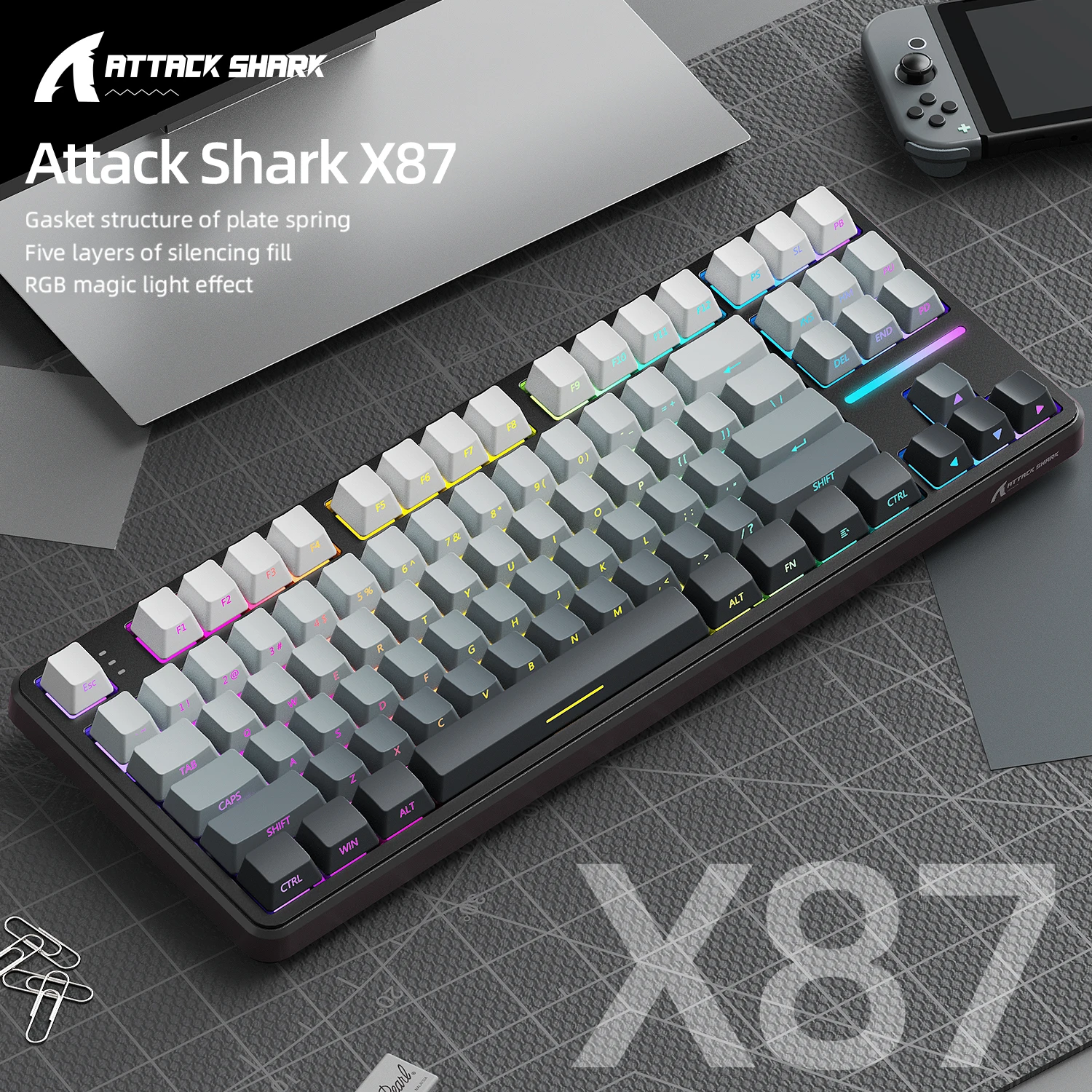 ゲーミングキーボード X87 Attack Shark サイド彫刻半透明