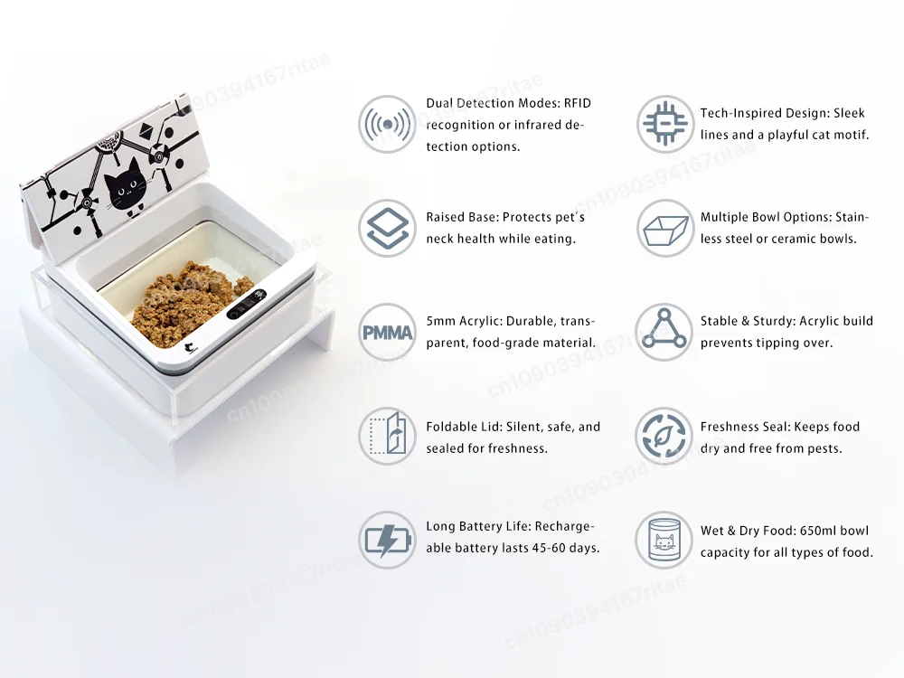 รูปสินค้า เครื่องให้อาหารสัตว์เลี้ยงอัจฉริยะ 650 มล. พร้อมเซ็นเซอร์ RFID