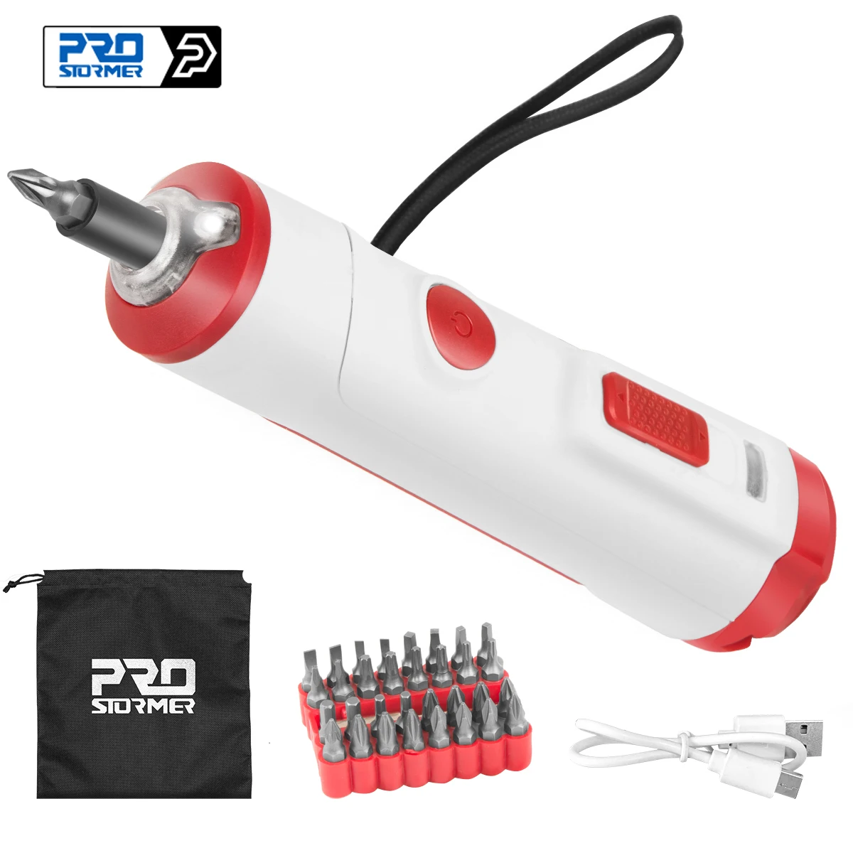 Mini Electric Screwdriver Set Handle with 32+1 Bit Set 4V Cordless Driver USB Rechargeable Smart Power Tools PROSTORMER