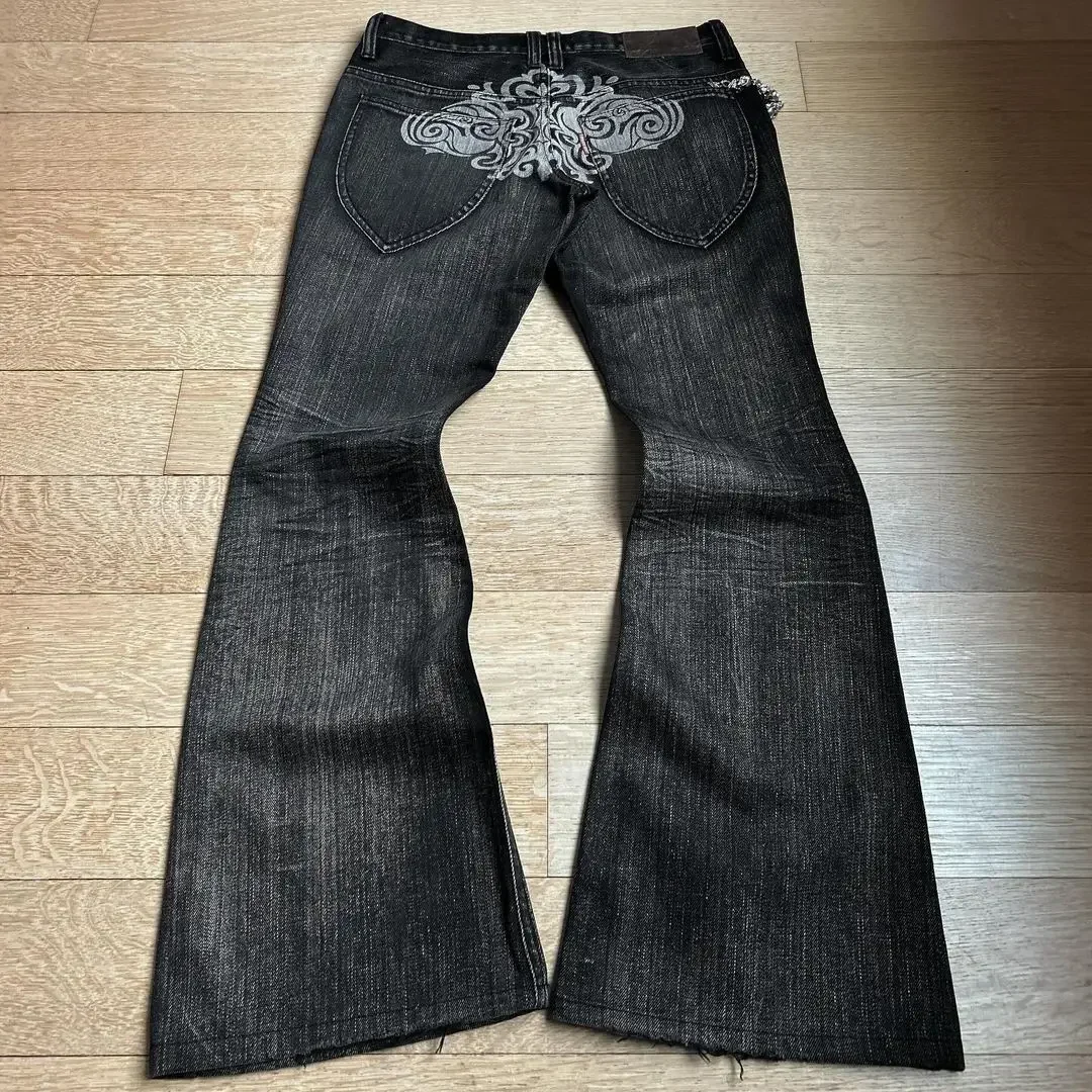 new Harajuku old slim black jeans summer street hip-hop punk men and women casual y2k micro-flared jeans ripped
