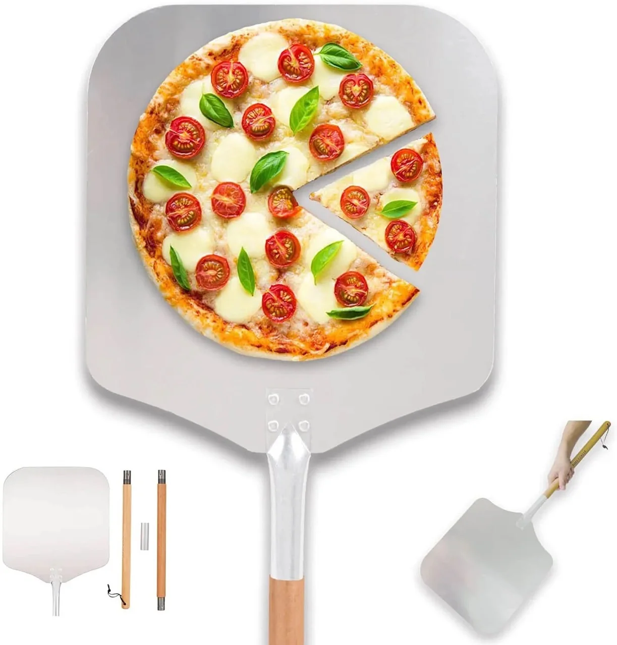 Description Picture 3 of item12/14inch Pizza Shovel Metal Non-Stick Pizza Peel with Wood Handle Cake Lifter Transfer Tray for Homemade Baking Pizza Bread
