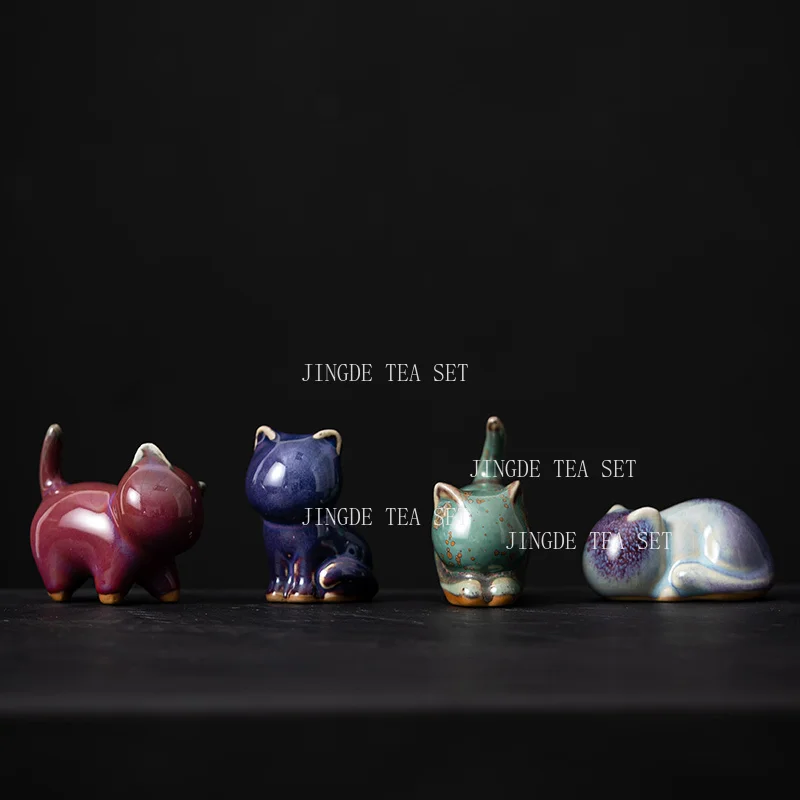 Creative Cat Ceramic Tea Pet Desktop Living Room Decoration Ornaments Handicraft Tea Playing Tea Ceremony Accessories