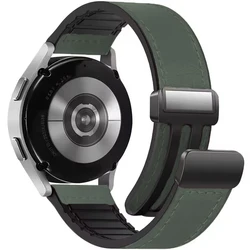 Magnetic Leather Silicone Strap with Classic Bracelet Design - 20mm/22mm Option - 20mm width band (Army Green)