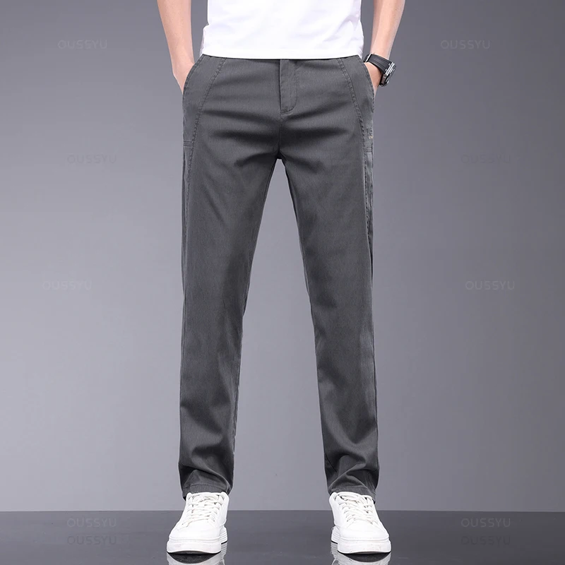 Brand Clothing Spring Summer Thin Stretch Lyocell Fabric Men's Casual Pants Slim Elastic Waist Business Trousers Male men trousers