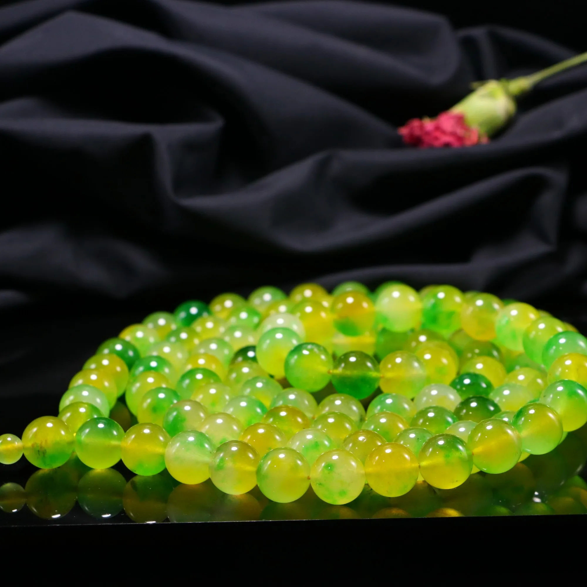 

Yellow Burma Jade 108 Bead Mala Bracelet Men Women Fine Jewelry Genuine Grade A Myanmar Jadeite Ice Floating Jades Bracelets