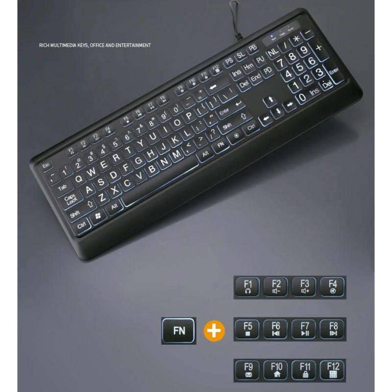 

Backlit USB Large Print Computer Keyboard Easy to See Keys, for All Age 104Keys Dropship